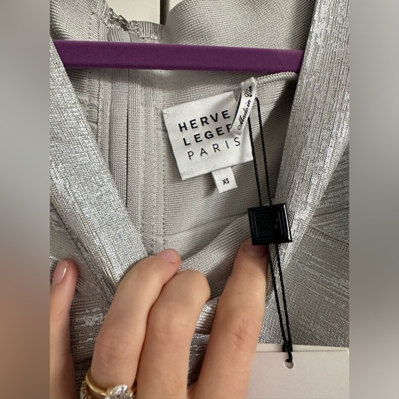 NWT Herve Leger silver foil bandage mini dress XS - Picture 4 of 7